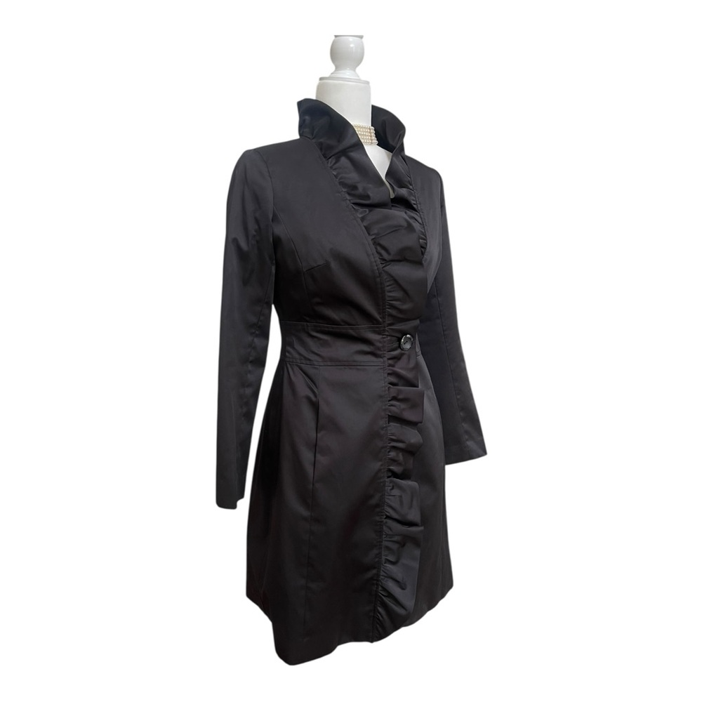 White House Black Market Black Trench Coat Size 00 - Picture 3 of 15